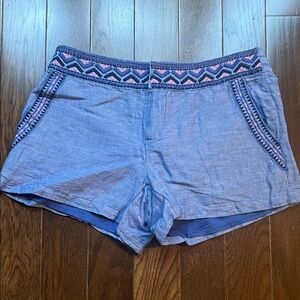 Vineyard Vines Shorts Womens Blue Linen/Cotton Blend Embroidered Pockets Sz 0